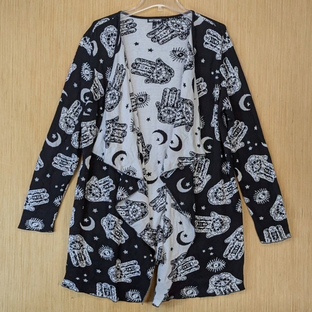 Hot Topic Whimsigoth Hamsa Hand Celestial Moon Star Cardigan Sweater Large Black